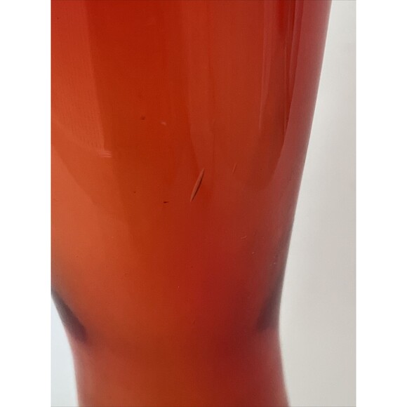 Tall Hand blown MCM Swung Vase Ombre Red Orange Art Glass Amberina 13.5” Fluted - Picture 11 of 11
